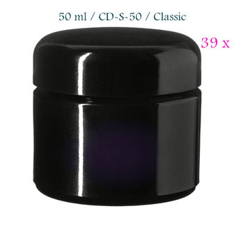 39 x 50 ml cosmeticapot Ceres, Miron violet glas CD-S-50 met modern of klassiek deksel