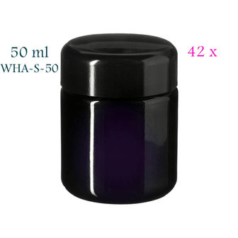 42 x 50 ml Saturn  violet glas wijdhalspot. Miron violet glas. Miron artikelnummer