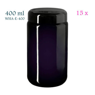 15 x 400 ml Saturn wijdhalspot, Miron violet glas. Miron artikelnr: SM130016-204
