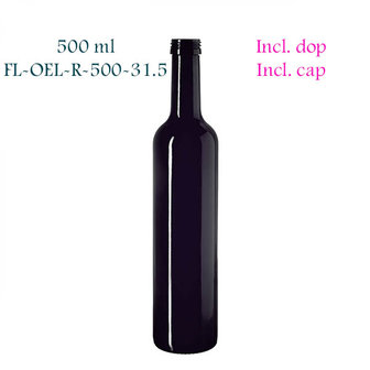 500 ml ronde oliefles Pollux, Miron violet glas FL-OEL-R-500-31.5