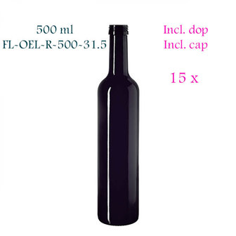 15 x 500 ml ronde oliefles Pollux, Miron violet glas FL-OEL-R-500-31.5