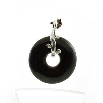 Scharnierclip zilver &#039;Waterval&#039; voor 3 cm donuts, voorbeeld met Shungiet donut