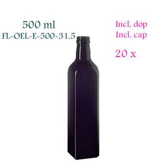20 x 500 ml vierkante oliefles, Miron violet glas FL-OEL-E-500-31.5