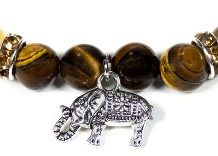 Tijgeroog/rutielkwarts armband met olifant hangertje