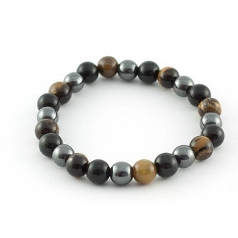 Hematiet/tijgeroog/obsidiaan armband