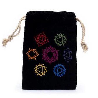 Fluwelen tasje met 7 chakra symbolen, 19 x 13 cm