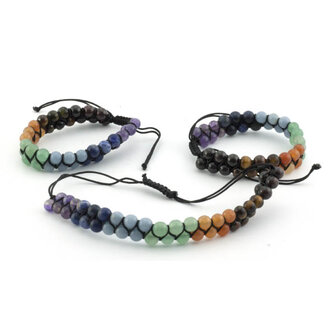 Chakra armband, dubbele rij kralen, verstelbaar (6 mm kralen)