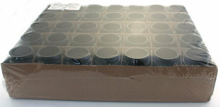 35 x 100 ml Saturn wijdhalspot, 84 mm hoog, Miron violet glas. Miron artikelnummer: SM130017-204 bij Just Flow - webwinkel met 