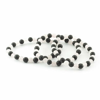 Rozekwarts en lava armband, 6 mm kralen