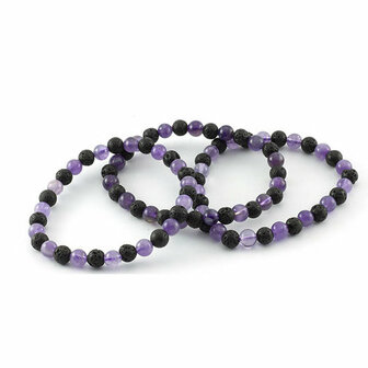 Amethist en lava armband, 6 mm kralen