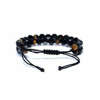 Hematiet-Obsidiaan=Tijgeroog armband, dubbele rij kralen, verstelbaar (6 mm kralen) - Just Flow - webwinkel met violet glas, ed