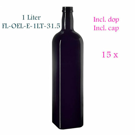 15 x 1 Liter vierkante oliefles, Miron violet glas FL-OEL-E-1LT-31.5