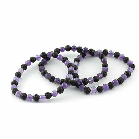 Amethist en lava armband, 6 mm kralen