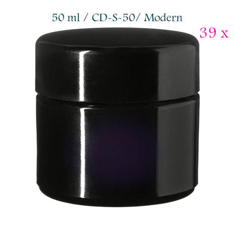 39 x 50 ml cosmeticapot Ceres, Miron violet glas CD-S-50 met modern of klassiek deksel