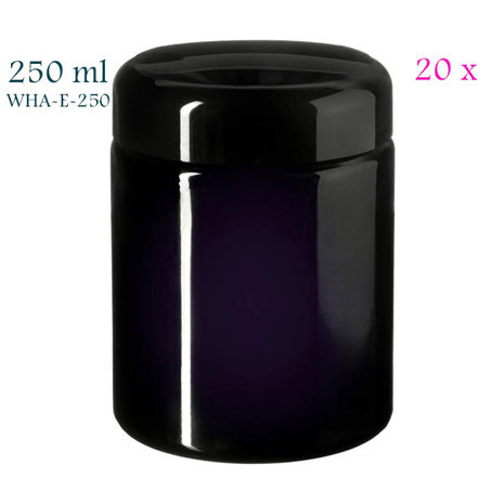 20 x 250 ml Saturn wijdhalspot, Miron violet glas. Miron artikelnummer SM140009-204
