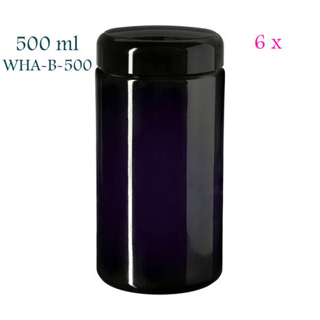 6 x 500 ml Saturn wijdhalspot, Miron violet glas. Miron artikelnummer SM120016-204