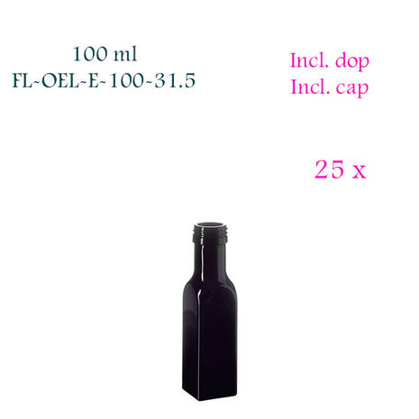 25 x 100 ml vierkante oliefles, Miron violet glas FL-OEL-E-100-31.5
