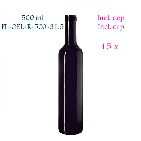 15 x 500 ml ronde oliefles Pollux, Miron violet glas FL-OEL-R-500-31.5