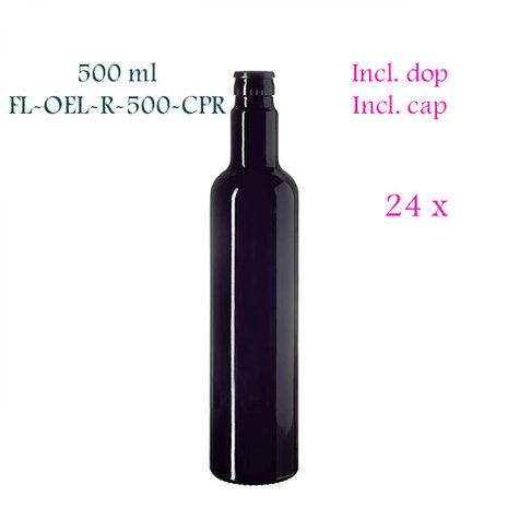 24 x 500 ml ronde oliefles Pollux, Miron violet glas FL-OEL-R-500-CPR