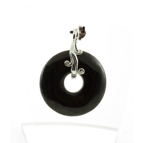 Scharnierclip zilver 'Waterval' voor 3 cm donuts, voorbeeld met Shungiet donut