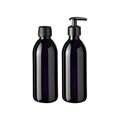 Miron violet glas 250 ml waterfles, type Aquarius, FL-WA-250, voorbeeld met schroefdop en pompdop
