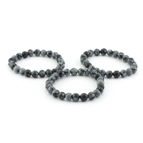 Sneeuwvlok obsidiaan armband, 8 mm kralen
