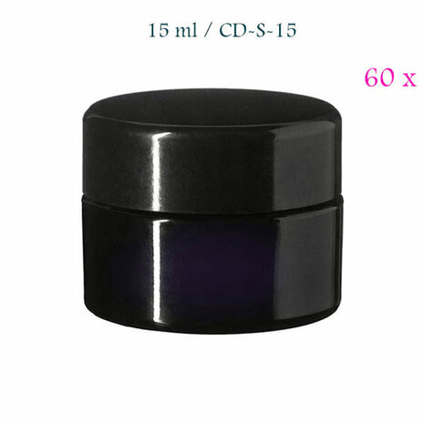 60 x 15 ml Ceres cosmeticapot met modern of klassiek deksel, Miron violet glas