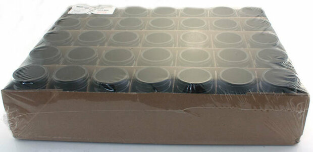 35 x 100 ml Saturn wijdhalspot, 84 mm hoog, Miron violet glas. Miron artikelnummer: SM130017-204 bij Just Flow - webwinkel met 