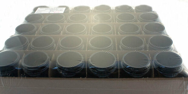 30 x 150 ml Saturn wijdhalspot, Miron violet glas. Miron artikelnummer: SM140001-204 bij Just Flow - webwinkel met violet glas, edelsteenremedies, edelstenen, wierook en spirituele artikelen in Vlissingen (Zeeland)