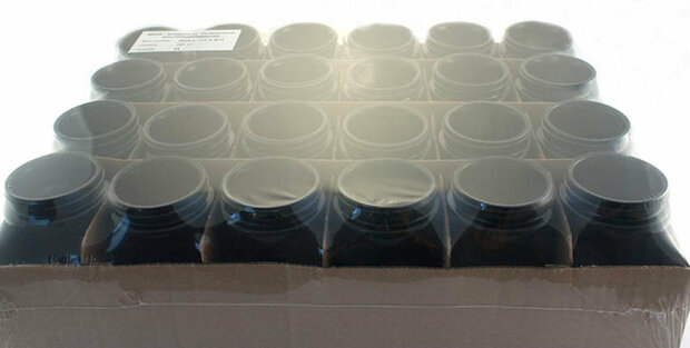 24 x 200 ml wijdhalspot Saturn, Miron violet glas. Miron artikelnummer: SM140002-204 bij Just Flow - webwinkel met violet glas, edelsteenremedies, edelstenen, wierook en spirituele artikelen in Vlissingen (Zeeland)