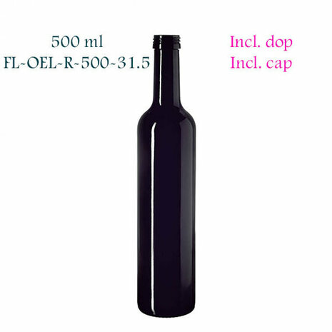 500 ml ronde oliefles Pollux, Miron violet glas FL-OEL-R-500-31.5