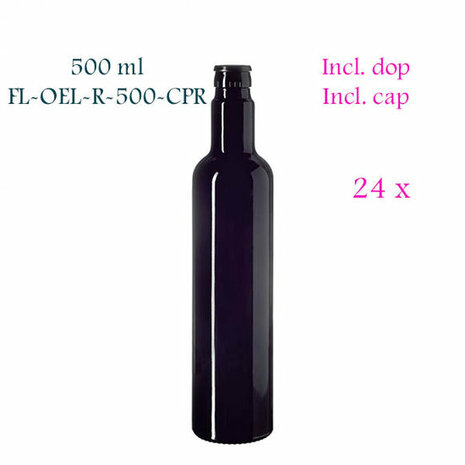 24 x 500 ml ronde oliefles Pollux, Miron violet glas