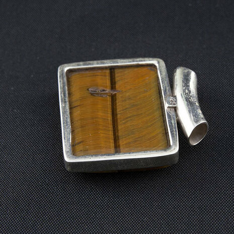 Tijgeroog in zilver, rechthoek - Just Flow - webwinkel met violet glas, edelsteenremedies, edelstenen, sieraden, pendels, orakelkaarten, wierook, smudgekruiden en spirituele artikelen in Vlissingen (Zeeland)