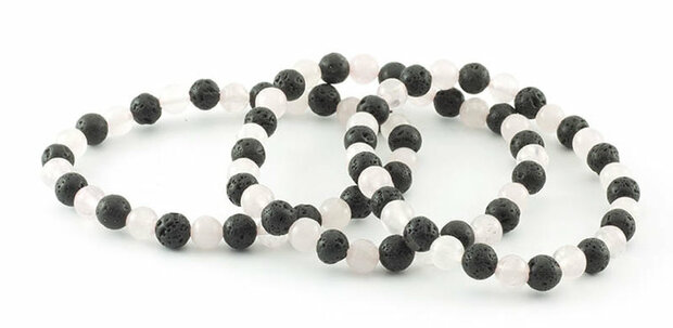 Rozekwarts en lava armband - Just Flow - webwinkel met violet glas, edelsteenremedies, edelstenen, sieraden, pendels, orakelkaa