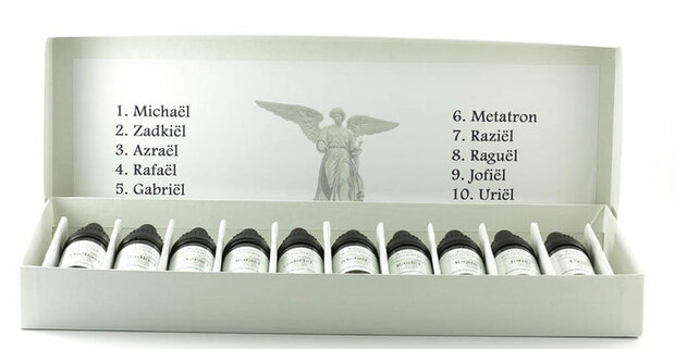 Flow Remedies Aartsengelen remedies, set van 10 - Just Flow - webwinkel met violet glas, edelsteenremedies, edelstenen, sieraden, pendels, orakelkaarten, wierook, smudgekruiden en spirituele artikelen in Vlissingen (Zeeland)