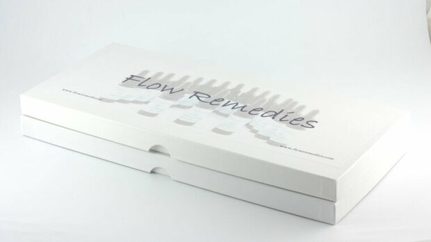 Testset Flow Remedies in opbergdoos, enkelvoudig + combinaties - Just Flow - webwinkel met violet glas, edelsteenremedies, edelstenen, sieraden, pendels, orakelkaarten, wierook, smudgekruiden en spirituele artikelen in Vlissingen (Zeeland)