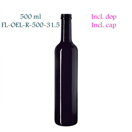 500 ml round oil bottle Pollux, Miron violet glass FL-OEL-R-500-31.5