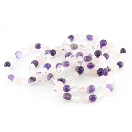 Bergkristal / amethist / rozekwarts armband, 9-10 mm nuggets
