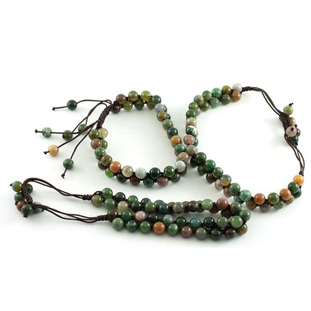 Agaat armband, dubbele rij kralen, verstelbaar, multi (6mm)