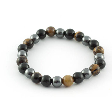 Hematiet/tijgeroog/obsidiaan armband, 8 mm kralen