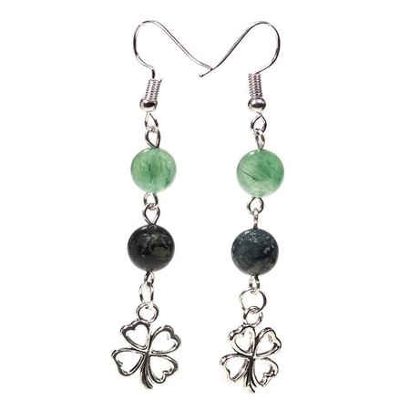 Kabamba Jasper / Green Aventurine Earrings with Four-leaf Clover Pendant