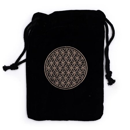 Black Velvet Pouch with Flower of Life Embroidery, 19 x 13 cm