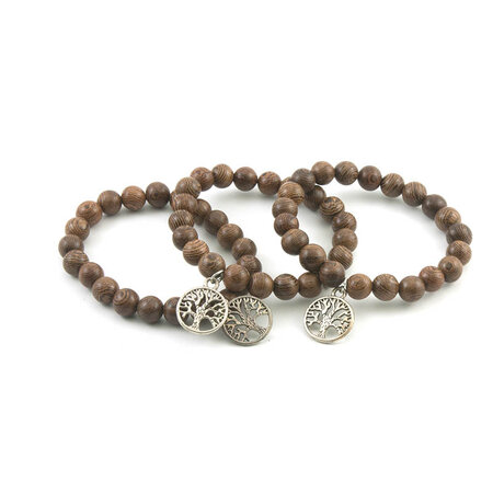 Wengehout armband met bloem des levens hangertje