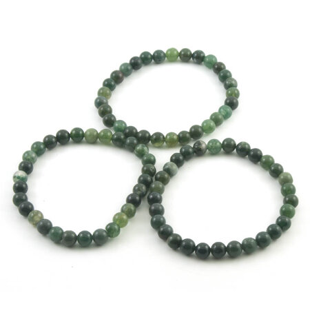 Moss Agate Bracelet, 6 mm Beads