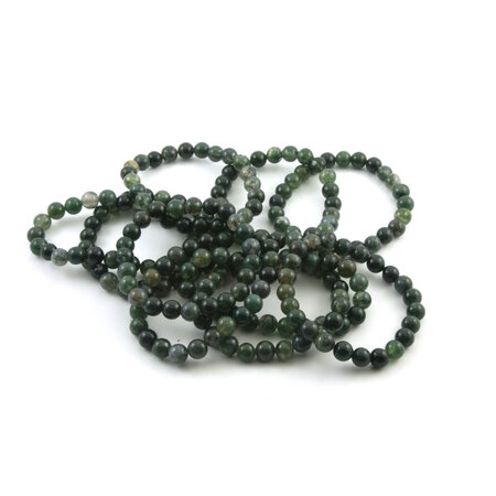 Moss Agate Bracelet, 8 mm Beads