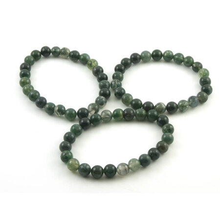 Moss Agate Bracelet, 8 mm Beads