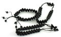 Agate bracelet, double row beads, black (6mm)