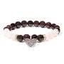 Garnet/ rose quartz bracelet with heart pendant, 8mm beads