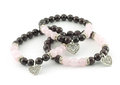 Garnet/ rose quartz bracelet with heart pendant, 8mm beads