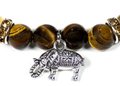 Tiger's Eye / Rutilated Quartz Bracelet with Elephant Charm